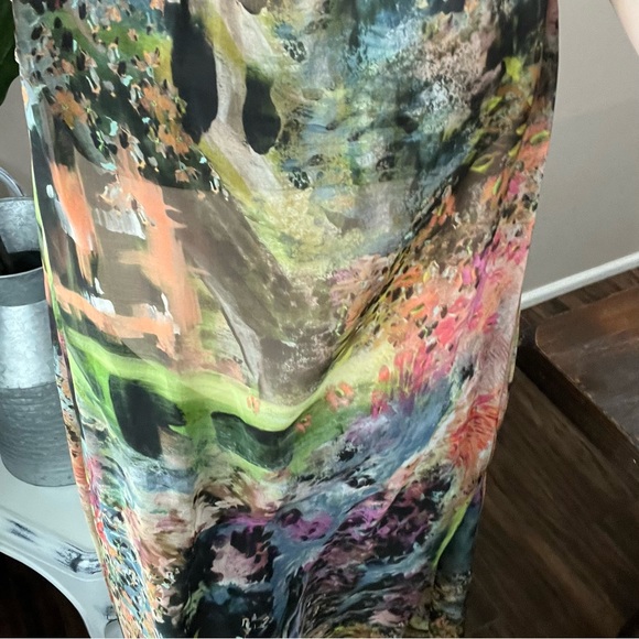 Bryn Walker Silk dress floral tie dye sheer shift Midi Dress Small NWT - Picture 7 of 17